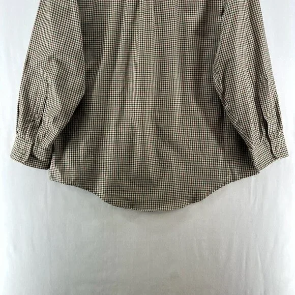 Lands End Shirt Mens Sz 16 1/2 Regular Fit Button Down Long Sleeve Gingham Beige - Picture 6 of 11